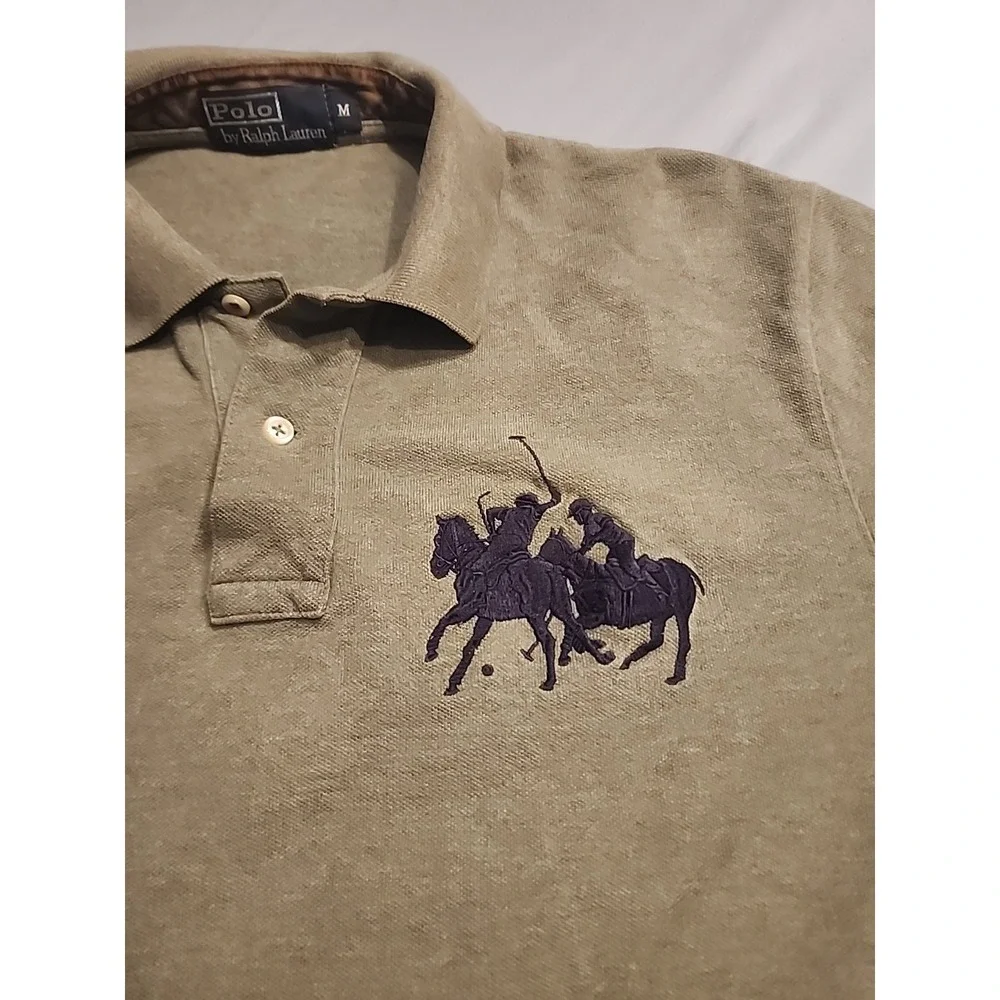 Vtg Polo Ralph Lauren Polo Shirt Mens M Duel Match 3‎ Double Big Pony Green